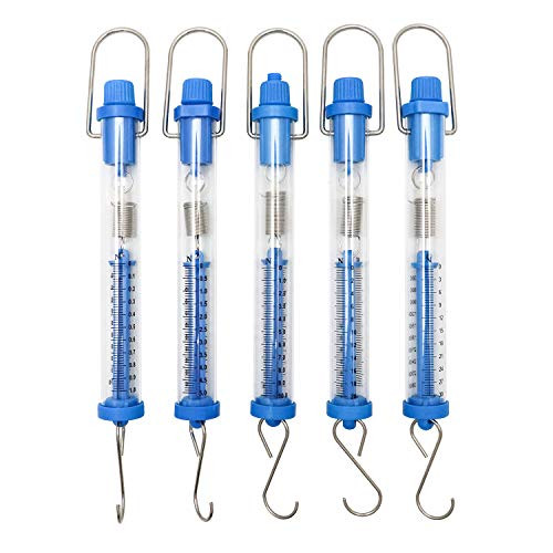 QWORK Set of 5 Spring Scale- Transparent Spring Balance Hanging Tube Spring Scale Set -1N- 5N- 10N- 20N- 30N-