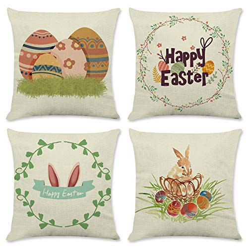 Easter Pillow Covers 18 x 18 Set of 4 Easter Egg and Rabbit Happy Easter Throw Pillow Cover Easter Decorative Pillow Covers Series Cushion Cover Zippered Square Pillowcase for Home Car Sofa Decor Easter Pillow Covers 18 x 18 Set of 4 Easter Egg and Rabbit Happy Easter Throw Pillow Cover Easter Decorative Pillow Covers Series Cushion Cover Zippered Square Pillowcase for Home Car Sofa Decor