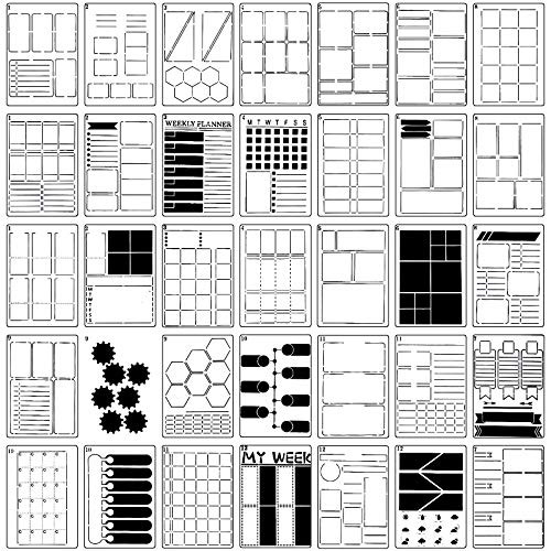 36 Pieces A5 Journal Stencils DIY Templates Planner Weekly Layouts Grid Stencils Plastic Planner Set for DIY Notebook Diary