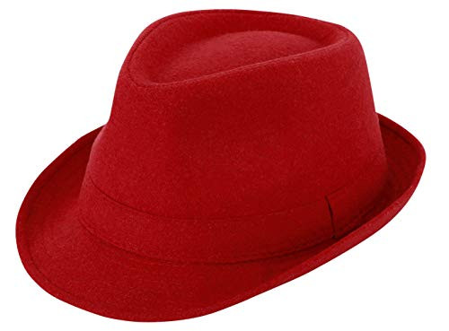Simplicity Unisex Timelessly Classic Manhattan Fedora Hat for Men Women-Red