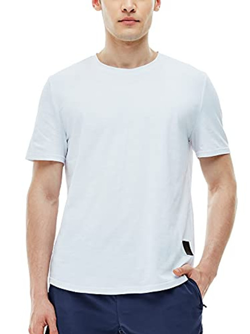 Gleeter Men's Running Shirts Short Sleeve Workout Casual Cotton T Shirts Gym Athletic Muscle Tee Tops White