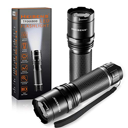 Heisens Flashlight High Lumens -2 Pack- - LED Flashlight- Zoomable- 600 High Lumens- 3 Modes Adjustable Beam- Water-Resistant- Mini Flashlight for Emergency Hiking- Camping- Survival