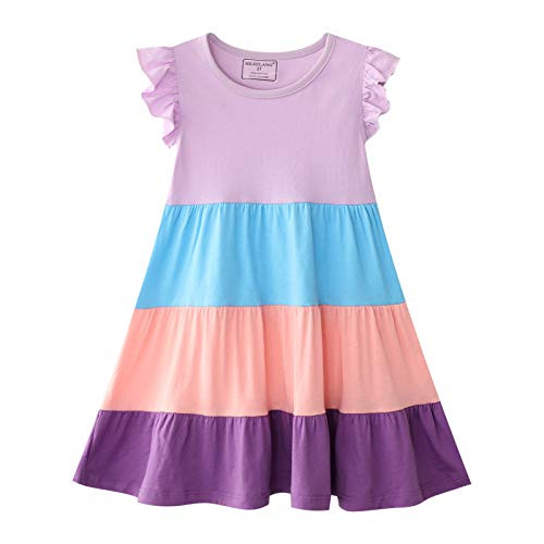 HILEELANG Little Girl Summer Swing Dress Soft Big Skirt Short Sleeve Casual A-Line Twirly Tiered Dress Playwear Sundress Size 6 HILEELANG Little Girl Summer Swing Dress Soft Big Skirt Short Sleeve Casual A-Line Twirly Tiered Dress Playwear Sundress Size 6