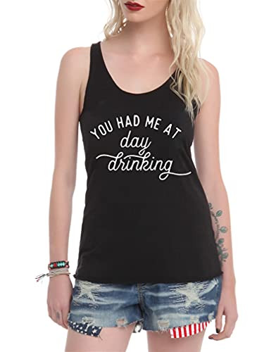 Gowone Women You Had Me at Day Drinking Shirt Causal Drinking Shirt O-Neck Sleeveless Funny Letter Printed Tank Top -M- Black 6-