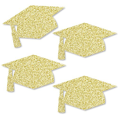 Gold Glitter Grad Cap - No-Mess Real Gold Glitter Cut-Outs - Graduation Party Confetti - Set of 24
