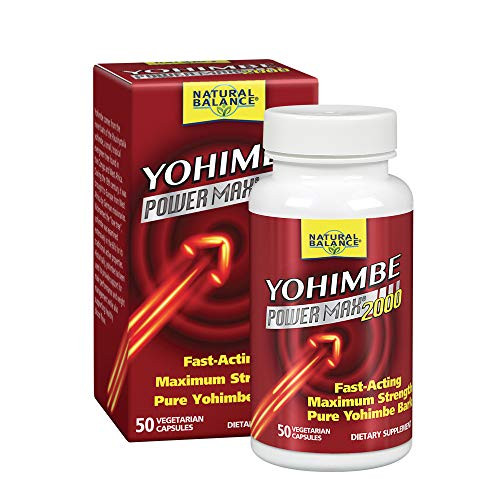 Natural Balance Yohimbe PowerMax 2000 | Maximum Strength Formula w/Pure Yohimbe Bark | Sexual Energy  and  Virility Supplement | 50 VegCaps- 25 Serv.