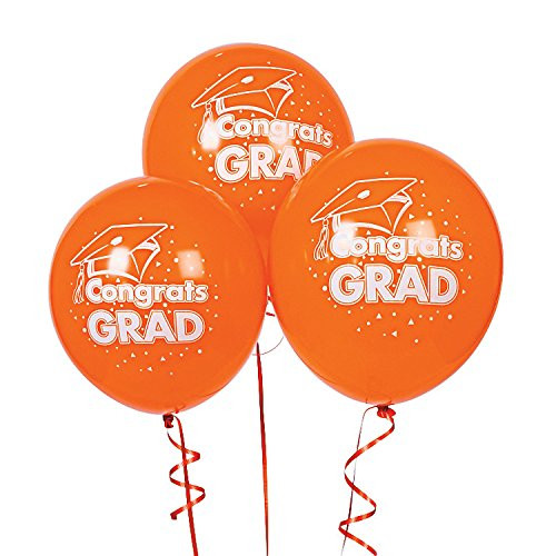 Fun Express - Orange Congrats Grad Latex Balloon for Graduation - Party Decor - Balloons - Latex Balloons - Graduation - 48 Pieces