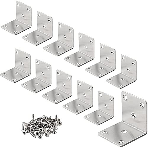 12 Pcs Heavy Duty Stainless Steel L Brackets Corner Braces 40 x 40 x 40mm L Shaped Metal Corner Brackets Right Angle Brackets for Wood Cabinets Shelves Furniture- with Screws