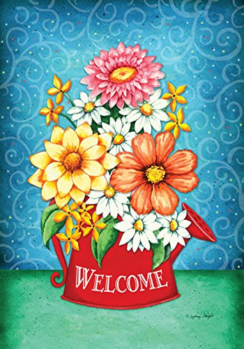 Toland Home Garden Blooming Wateringcan 12.5 x 18 Inch Decorative Colorful Spring Summer Flower Welcome Garden Flag