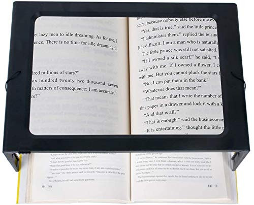 3X Hands-Free Magnifying Glass- Full Page Magnifying Glass with Light and Stand- Rectangular Reading Magnifier Illuminated Foldable Desktop Portable for Low Vision- Seniors with Aging Eyes.