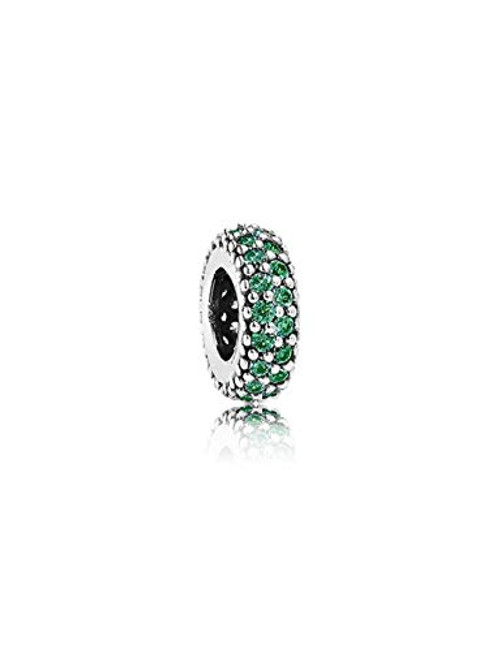MiniJewelry Green Pave Inspiration Spacer Charms for Pandora Bracelets Birthstone Birthday Sterling Silver Charms for Bracelets- Cubic Zirconia -Green-