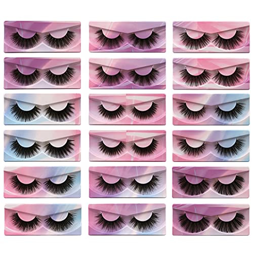 Pooplunch Fake Eyelashes Faux Mink Lashes 18 Pack False Eyelashes 9 Styles Dramatic Fluffy Eye Lashes Individual Packaged Wholesale Bulk