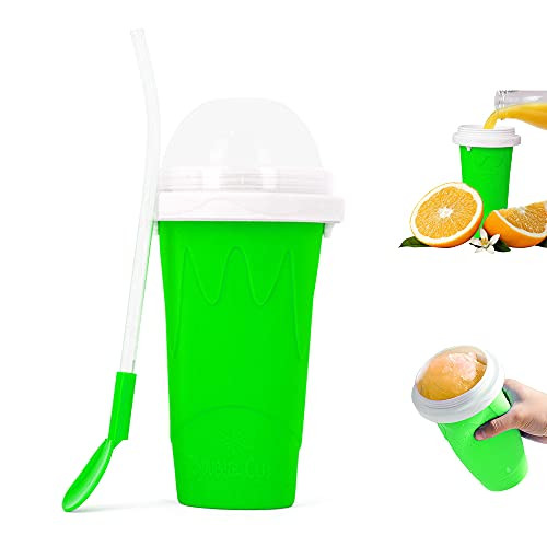 Slushie Maker Cup- Magic Quick Frozen Smoothies Cup Cooling Cup Double Layer Squeeze Cup Slushy Maker- Homemade Ice Cream Maker DIY it for Children and Family -GREEN- Slushie Maker Cup- Magic Quick Frozen Smoothies Cup Cooling Cup Double Layer Squeeze Cup Slushy Maker- Homemade Ice Cream Maker DIY it for Children and Family -GREEN-