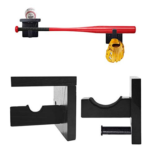 Baseball Bat Wall Mount Display Case- Solid Wood Baseball Bat Holder Horizontal Display Rack for Softball Hockey Stick- Handmade Wooden Baseball Softball Bat Rack Baseball Accessories -Black-