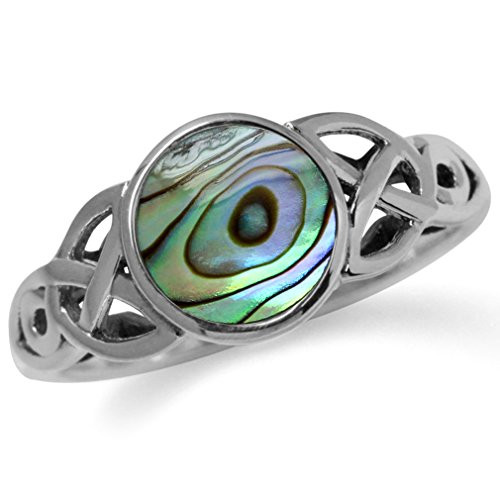 Silvershake Abalone Paua Shell Inlay 925 Sterling Silver Triquetra Celtic Knot Solitaire Ring Size 7 Silvershake Abalone Paua Shell Inlay 925 Sterling Silver Triquetra Celtic Knot Solitaire Ring Size 7