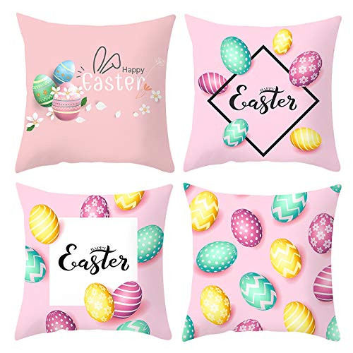 Zincoty Easter Pillow Covers 18x18-Set of 4 Easter Pillow Case Easter Eggs Easter Bunny Throw Pillow Covers-Easter Decorations Home Decor for Sofa Bed Couch-A- Zincoty Easter Pillow Covers 18x18-Set of 4 Easter Pillow Case Easter Eggs Easter Bunny Throw Pillow Covers-Easter Decorations Home Decor for Sofa Bed Couch-A-