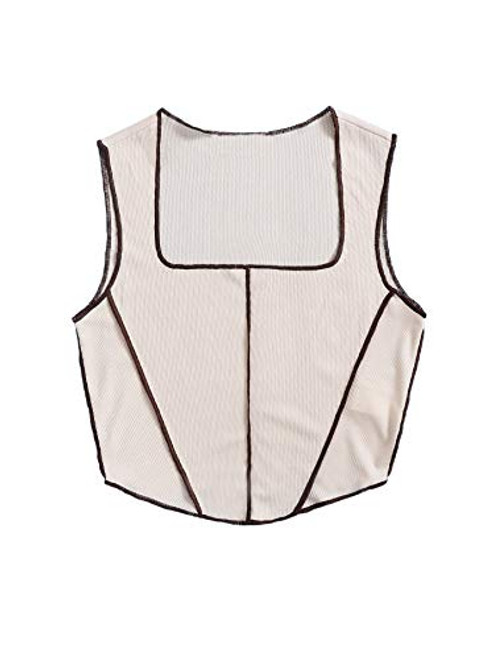 SheIn Women's Sleeveless Square Neck Crop Tank Tops Asymmetrical Rib Knit Casual Vest Beige Small