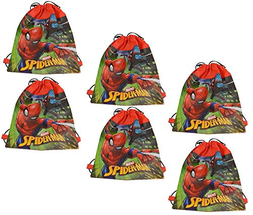 Disney Marvel Spider-Man 14-inch Sling Bags Drawstring Cinch Sack Totes- 6-Pack