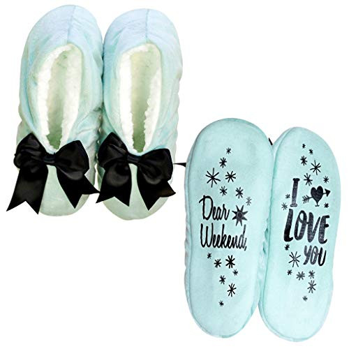 Faceplant DreamsinchDear Weekend- I Love You Mint Green and Black Bow Slipper Footsies - Medium -Medium-