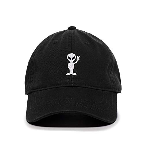 Tech Design Alien Peace Sign Baseball Cap Embroidered Cotton Adjustable Dad Hat Black