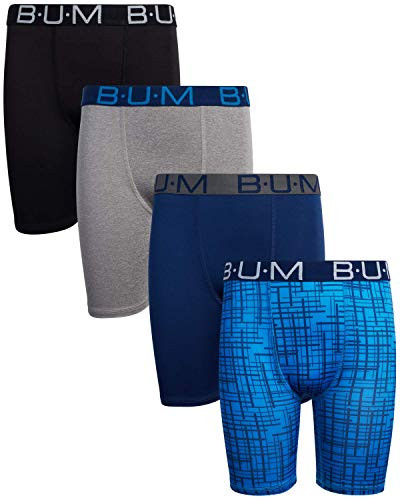 B.U.M. Equipment Boys? Performance Dry-Fit Compression Boxer Briefs -Pack of 4- -X-Large/-16-18-- Black/Grey/Navy/Blue Multi-