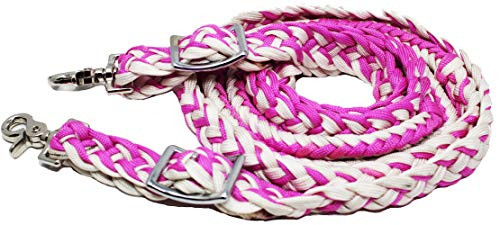 CHALLENGER Roping Knotted Horse Tack Western Barrel Reins Nylon Braided Pink 60702