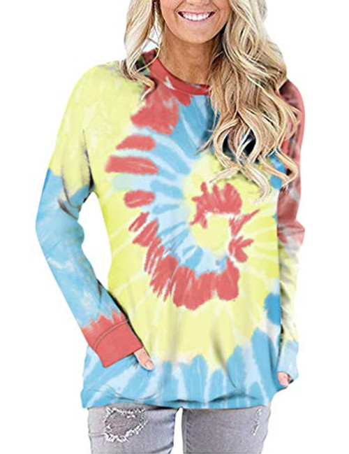 LYCKYY Women's Tie Dye Shirts Casual Long Sleeve Tops Pullover Sweatshirt Redyellow M LYCKYY Women's Tie Dye Shirts Casual Long Sleeve Tops Pullover Sweatshirt Redyellow M