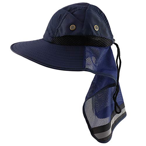 Trendy Apparel Shop High Visibility Solid Boonie Hat with Reflective Mesh Flap - Navy