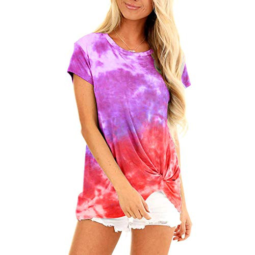 Women's Comfy Casual Side Twist Knot Tie Dye T Shirts Tops Twist Knot Tunics S-3XL Summer Size Plus Tee Tops Blouses -XL- Purple- Women's Comfy Casual Side Twist Knot Tie Dye T Shirts Tops Twist Knot Tunics S-3XL Summer Size Plus Tee Tops Blouses -XL- Purple-