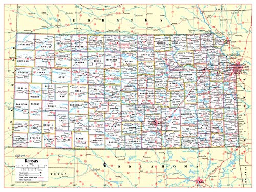 Cool Owl Maps Kansas State Wall Map Poster Rolled 24inchWx30inchH -Paper-