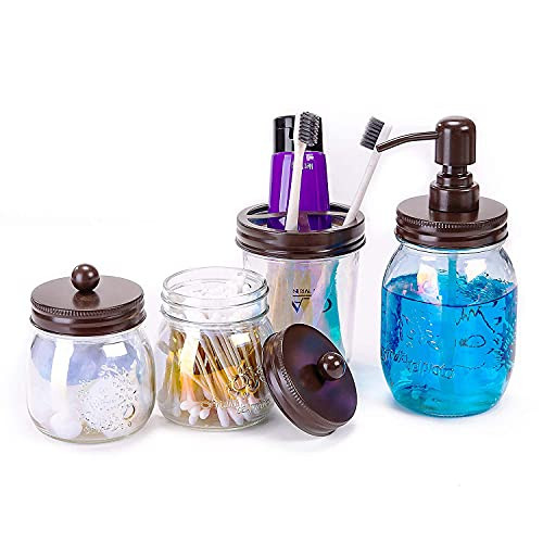 SUNNOW Vastto Iridescent Mason Jar Bathroom Accessories Set of 4-Includes Mason Jar Soap Dispenser-Toothbrush Holder and 2 Pack Apothecary Jars-for Bathroom and Kitchen -Bronze Lid- SUNNOW Vastto Iridescent Mason Jar Bathroom Accessories Set of 4-Includes Mason Jar Soap Dispenser-Toothbrush Holder and 2 Pack Apothecary Jars-for Bathroom and Kitchen -Bronze Lid-
