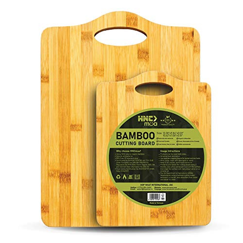 2-Piece Bamboo Cutting Board Set for Kitchen - Multipurpose- Knife-friendly Bamboo Cutting Boards for Chopping Meat- Vegetables- Fruits- Charcuterie Board- Cheese Serving Tray- Natural Bamboo