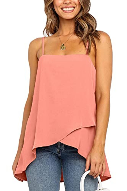 LETSRUNWILD Women's Tunic Tops for Legging Chiffon Spaghetti Strap Loose Shirt Sleeveless High Low Hem Summer Cami Tank Top CPink-M LETSRUNWILD Women's Tunic Tops for Legging Chiffon Spaghetti Strap Loose Shirt Sleeveless High Low Hem Summer Cami Tank Top CPink-M