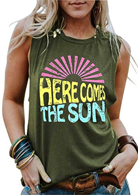 Umsuhu Women Summer Graphic Tank Tops Sleeveless Shirts Tee Tops -Medium- A-Army Green- Umsuhu Women Summer Graphic Tank Tops Sleeveless Shirts Tee Tops -Medium- A-Army Green-