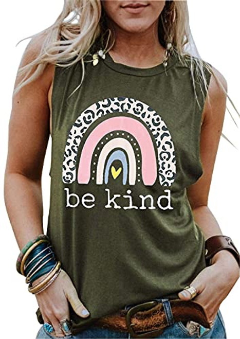 Umsuhu Be Kind Graphic Tank Tops for Women Sleeveless Graphic Tank Tops Tees Shirts -Small- Army Green- Umsuhu Be Kind Graphic Tank Tops for Women Sleeveless Graphic Tank Tops Tees Shirts -Small- Army Green-