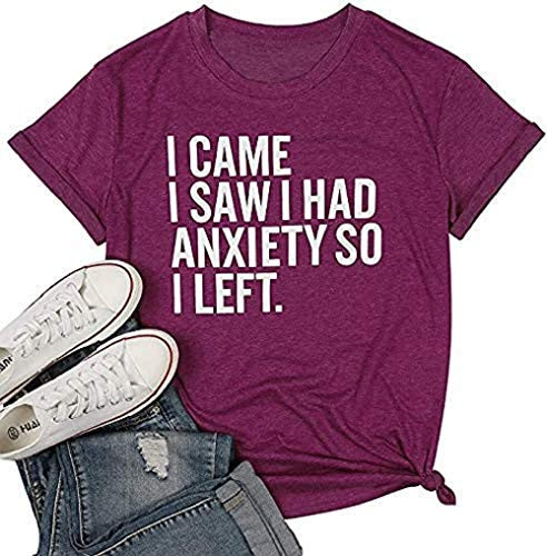 I Came I Saw I Had Anxiety so I Left T-Shirts Women Funny Saying Short Sleeve Basic Tee Shirts Size Large -Red-