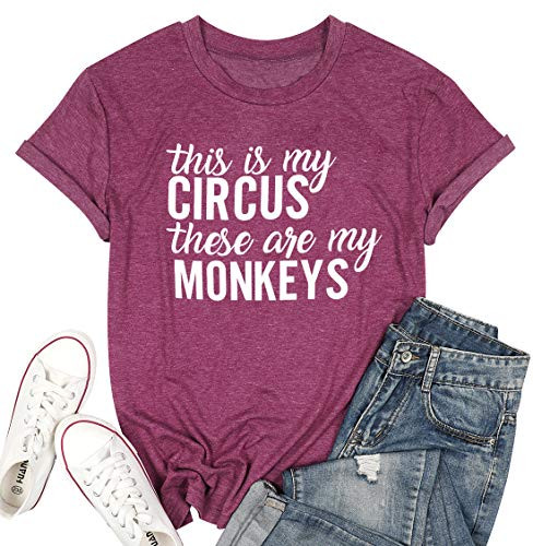 Mom Life T Shirt Womens Funny Circus Shirt Casual Letter Print Short Sleeve Tops Mother's Day Present Tee -Purple- Small-