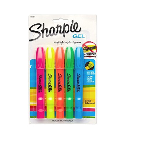 Sharpie 1803277 Gel Highlighter, Assorted Colors, 5 per Set