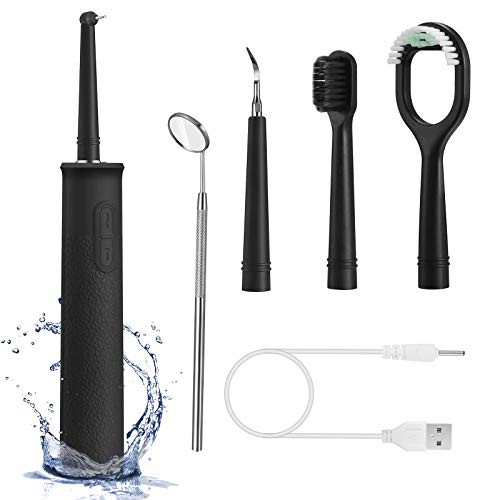 Household Electric Dental Calculus Remover- YKASZM Plaque Remover for Teeth with LED Display Four Replacement Heads Teeth Cleaning Kit- Mouth Mirror- Safe for Both Adult and Kids-Black-