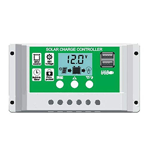 LotCow 30A Solar Charge Controller Solar Panel Charge Controller 12v 24v Dual USB Charge Regulator Intelligent Dual Adjustable Parameter Backlight LCD Display and Timer Setting On/Off Hours