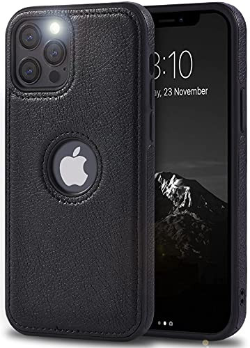 Compatible with iPhone 12 Pro Max Case Protective Leather Cover TPU Bumper Design Hybrid Case for iPhone 12 Pro Max 6.7 inch-Black- -Black- iPhone 12 Pro Max-