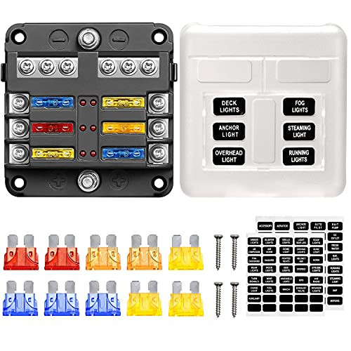 Kofarrten 6 Way Blade Fuse Block- 12V Waterproof Fuse Box Holder- 6 Circuit Negative Bus Fuse Box with LED Indicator for Automotive Car Truck Boat Marine RV Van