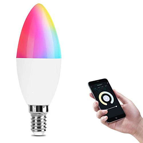 EX UP Smart WiFi Light Bulb- C37 Dimmable RGBPlusCPlusW- E14 Base LED Candle Light Bulb- 5W 400LM -2700k-6500k- Candelabra Bulb- Compatible with Alexa Echo- Google Home- 1 Pack