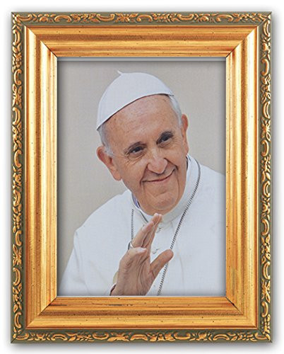 (21 8/18*POPE FRANCIS In Antique Gold Frame 4.5x 6.5 Under Glass Boxed Genuine Italian Lithograph POPANO SERIES With Copyrighted Paul Herbert Blessing