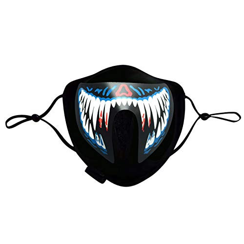 LED Mask Voice Activated Face Masks USB Rechargeable Luminous Mask LED Light Up Masks for Halloween Party -White-