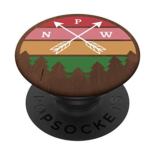 PNW Pacific Northwest Outdoor Compass Retro Vintage PopSockets PopGrip- Swappable Grip for Phones  and  Tablets