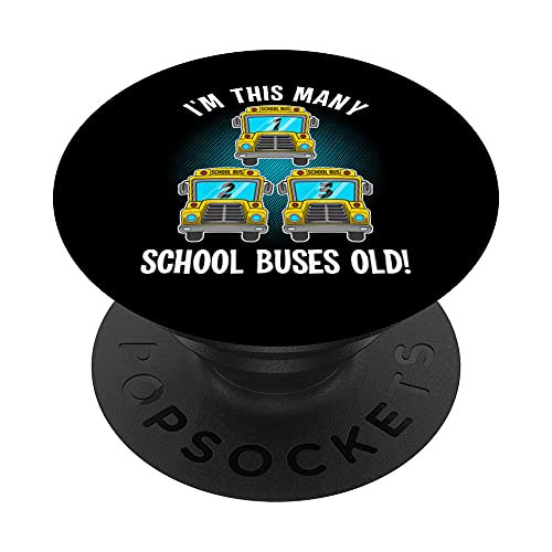 Funny School Bus 3rd Birthday Gift For 3 Years Old Boys Kids PopSockets Swappable PopGrip