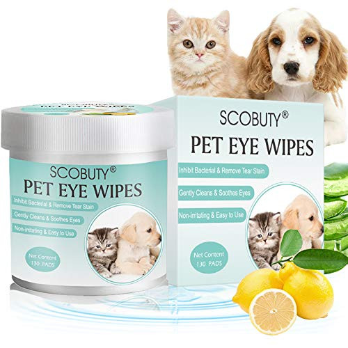 SCOBUTY Pet Eye Wipes-Pet Wipes- Pet Tear Stain Wipes-Eye Tear Stain Remover Wipes for Pets-Natural Tear Eye Stain Remover Pads-Cleansing Eye Wipe- Pet Soft Grooming Wipes-130 Pads