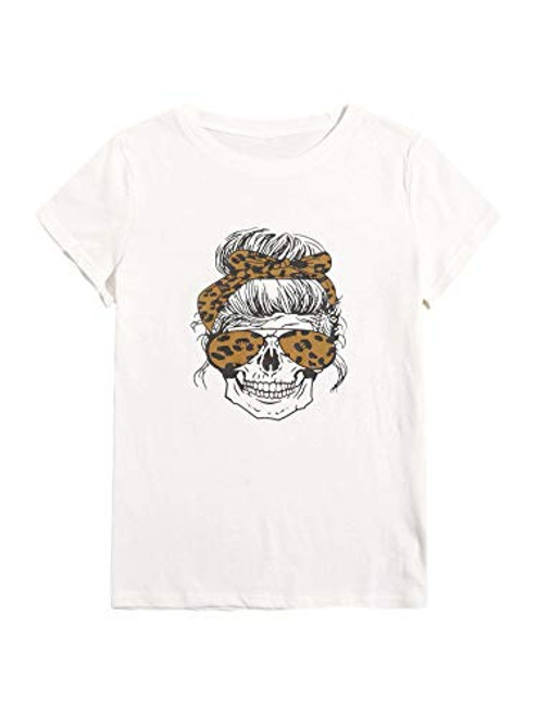 SOLY HUX Women's Short Sleeve Skull Graphic Print T Shirt Casual Tee Top White M SOLY HUX Women's Short Sleeve Skull Graphic Print T Shirt Casual Tee Top White M