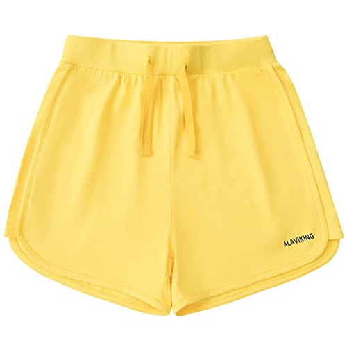 ALAVIKING Girls Cotton Shorts Athletic Running Shorts with Elastic Waistband Workout Shorts for Girls Size 3-12 Years -Yellow-m-